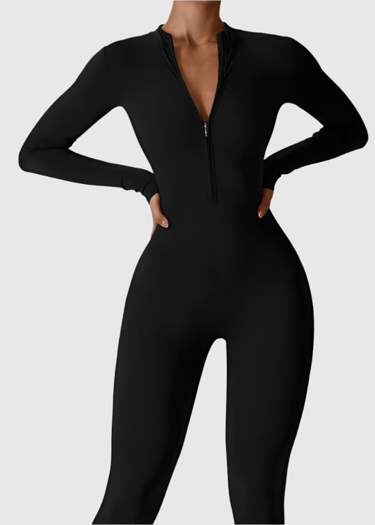 Women'S Jumpsuits One-Piece Suit Zipper Long Sleeved Yoga Set Gym Push up Workout Clothes Fitness Bodysuit Sportswear Tracksuit